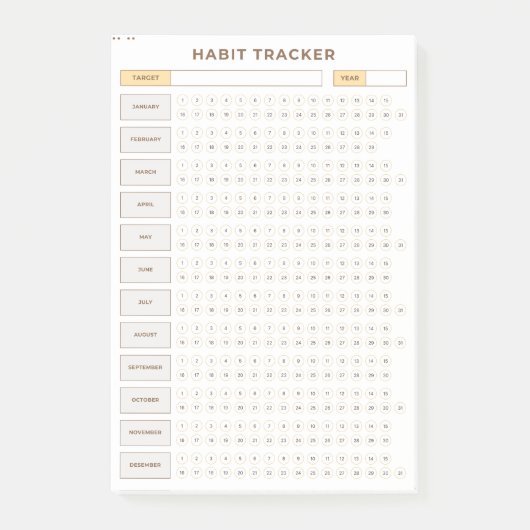 Minimal Habit Tracker Beige Grid Design ポストイット (正面)