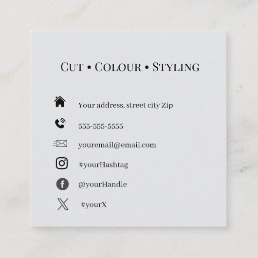 Minimal Hair Stylist Business スクエア名刺 (裏面)