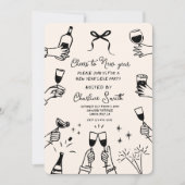 Minimal Hand Drawn “Cheers to New Year” Party  招待状 (正面)