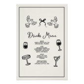 Minimal Hand Drawn “Drinks Menu” Wedding Bar  ポスター (正面)