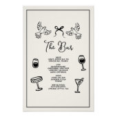 Minimal Hand Drawn “Drinks Menu” Wedding Bar ポスター (正面)