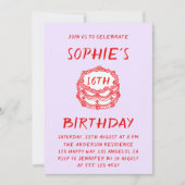 Minimal Hand Drawn Red Cake 16th Birthday 招待状 (正面)