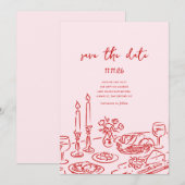 Minimal Hand Drawn Whimsical Doodle Save The Date セーブザデート (正面/裏面)