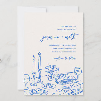 Minimal Hand Drawn Whimsical Doodle Wedding Invite セーブザデート