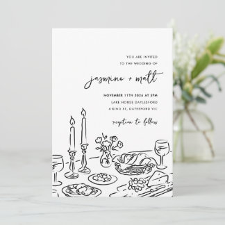 Minimal Hand Drawn Whimsical Doodle Wedding Invite セーブザデート