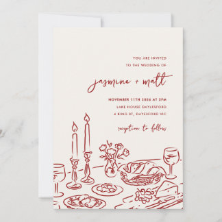 Minimal Hand Drawn Whimsical Doodle Wedding Invite セーブザデート