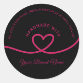 Minimal Hand made love heart Personalized Sticker ラウンドシール (正面)