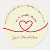 Minimal Hand made love heart Personalized Sticker ラウンドシール (正面)