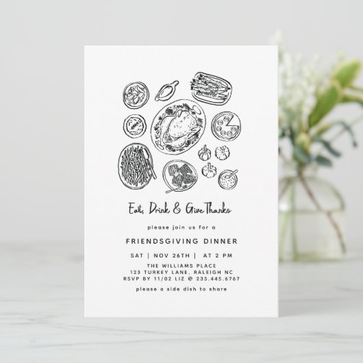 Minimal Handdrawn Friendsgiving Dinner Fall 招待状 (スタンド正面)