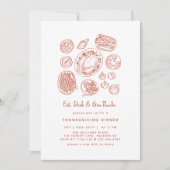 Minimal Handdrawn Thanksgiving Dinner Fall 招待状 (正面)