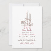 Minimal Handdrawn Thanksgiving Dinner Fall 招待状 (正面)