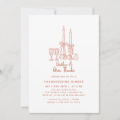 Minimal Handdrawn Thanksgiving Dinner Fall 招待状 (正面)