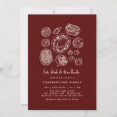 Minimal Handdrawn Thanksgiving Dinner Fall 招待状 (正面)