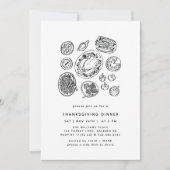 Minimal Handdrawn Thanksgiving Dinner Fall Invitat 招待状 (正面)