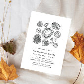 Minimal Handdrawn Thanksgiving Dinner Fall Invitat 招待状