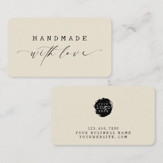 Minimal Handmade with Love Script Custom Logo  名刺 (正面/裏面)