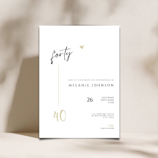 Minimal Handwritten 40th Birthday Party Invitation 招待状