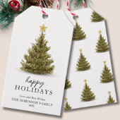 Minimal Happy Holidays Green Christmas Pine Tree ギフトタグ