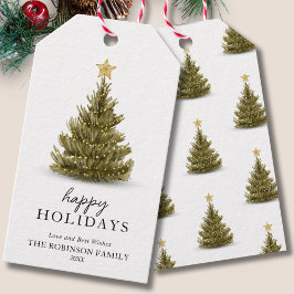 Minimal Happy Holidays Green Christmas Pine Tree ギフトタグ
