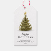 Minimal Happy Holidays Green Christmas Pine Tree ギフトタグ (正面)