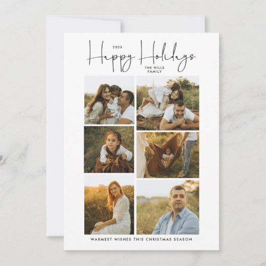 Minimal Happy Holidays Script Family 10 Photos シーズンカード (正面)
