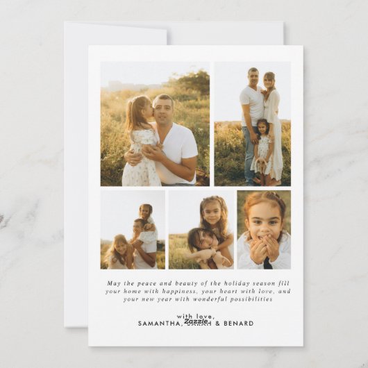 Minimal Happy Holidays Script Family 10 Photos シーズンカード (裏面)