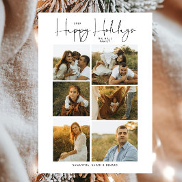 Minimal Happy Holidays Script Family 6 Photos シーズンカード
