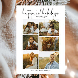 Minimal Happy Holidays Script Family 6 Photos シーズンカード