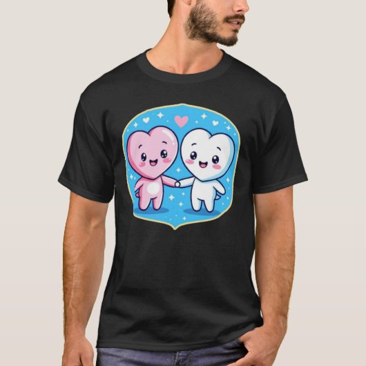 Minimal Heart Mascots Holding Hands Tシャツ (正面)