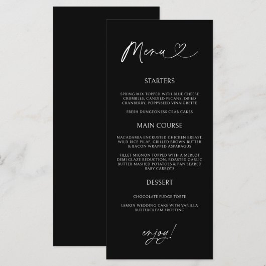 Minimal Heart Menu Card Reception Formal Dinner  メニュー (正面/裏面)