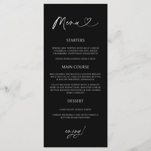 Minimal Heart Menu Card Reception Formal Dinner  メニュー (正面)