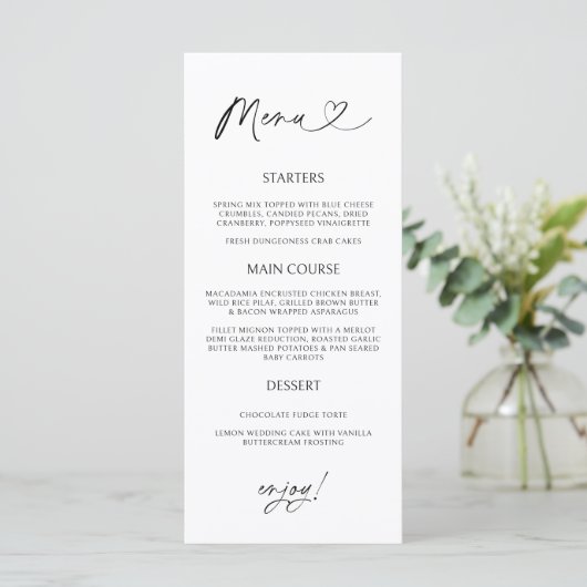 Minimal Heart Menu Card Reception Formal Dinner メニュー (スタンド正面)