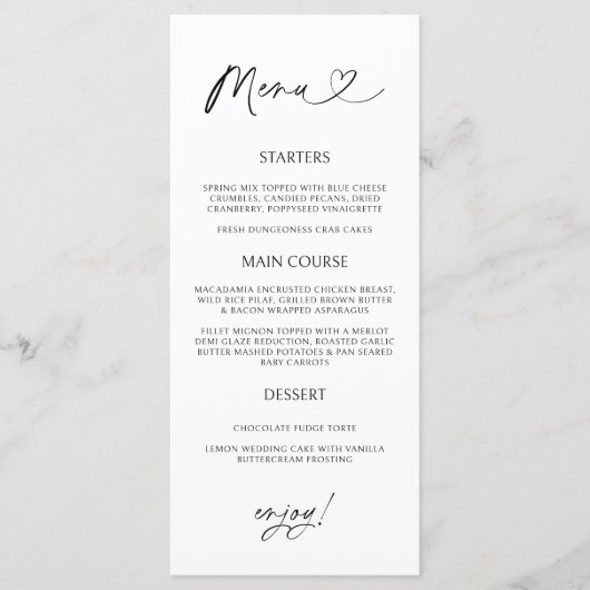 Minimal Heart Menu Card Reception Formal Dinner  メニュー (正面)