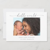 Minimal Hello World Baby Photo Announcement Card 招待状 (正面)