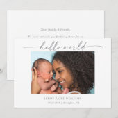 Minimal Hello World Baby Photo Announcement Card 招待状 (正面/裏面)