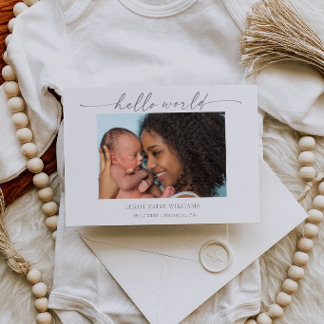 Minimal Hello World Baby Photo Announcement Card 招待状