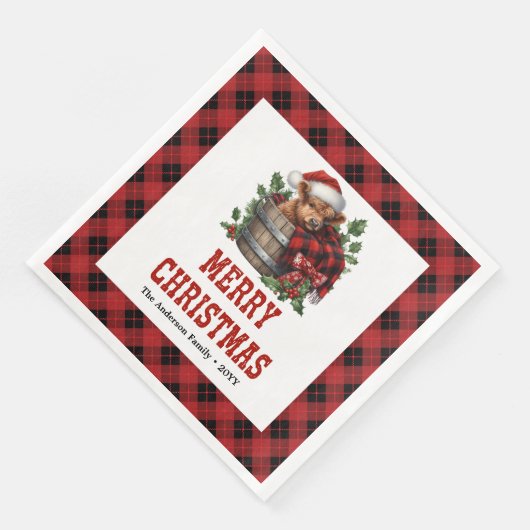 Minimal highland cow red black plaid napkins (コーナー)