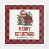 Minimal highland cow red black plaid napkins (正面)