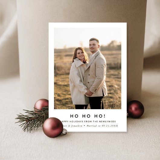Minimal Ho Ho Ho Christmas Newlywed Photo  シーズンカード