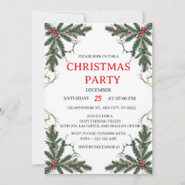 Minimal Holiday Greenery Party Invitation 招待状