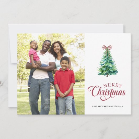 Minimal Holiday Tree Bow Photo Christmas Card シーズンカード (正面)