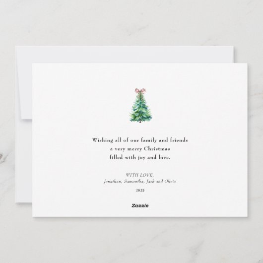 Minimal Holiday Tree Bow Photo Christmas Card シーズンカード (裏面)