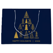 Minimal Holidays | Navy Blue Gold Christmas Tree ラージペーパーバッグ (正面)