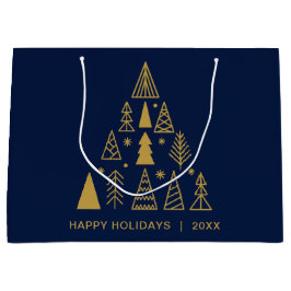 Minimal Holidays | Navy Blue Gold Christmas Tree ラージペーパーバッグ