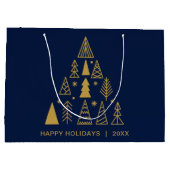 Minimal Holidays | Navy Blue Gold Christmas Tree ラージペーパーバッグ (裏面)