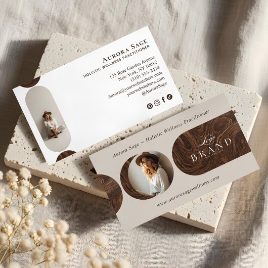 Minimal Holistic Celestial Moon Photo Woodgrain 名刺
