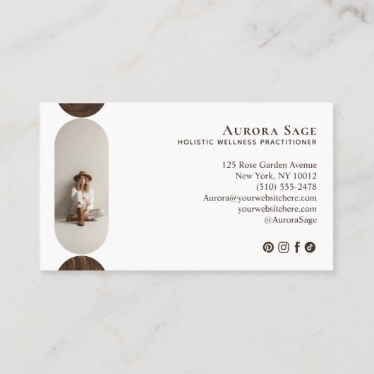 Minimal Holistic Celestial Moon Photo Woodgrain 名刺 (裏面)