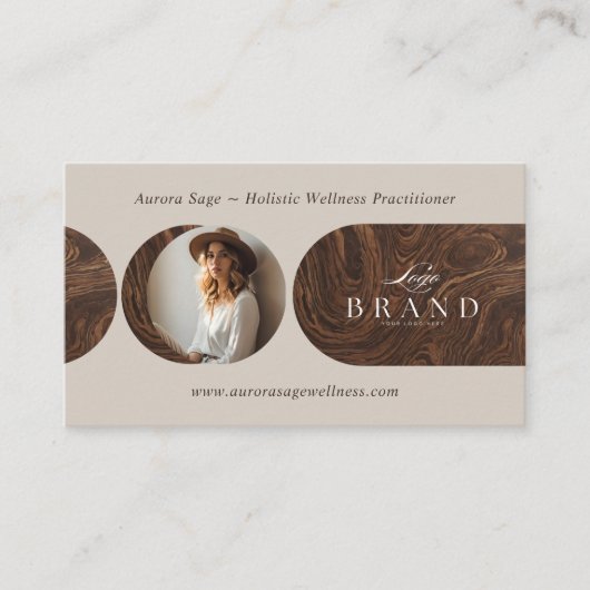 Minimal Holistic Celestial Moon Photo Woodgrain 名刺 (正面)