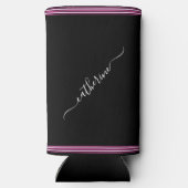 Minimal Hot Pink Black White Cursive Script Name スリム缶クーラー (裏面)