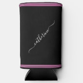 Minimal Hot Pink Black White Cursive Script Name スリム缶クーラー (正面)